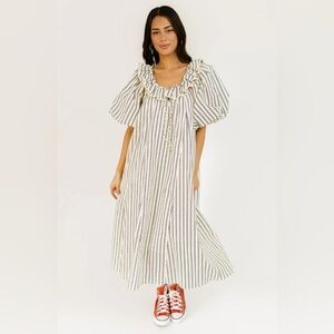 Shop Zoco Good Luck Puff Sleeve Dress with blue stripes